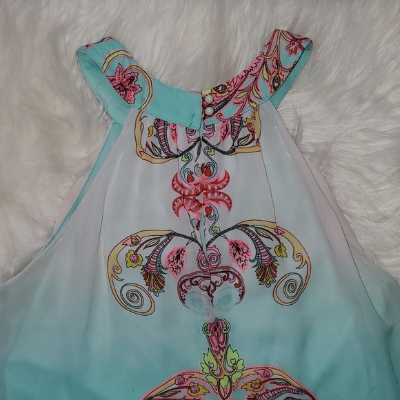 Midnight Doll Teal and Pink Paisley Halter Dress - Picture 9 of 9